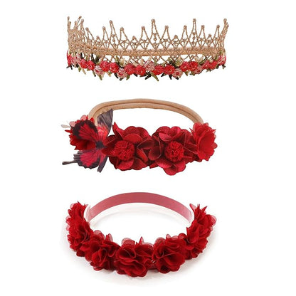 Baby Girl Nylon Headbands Flower Hair Bows Accessories-Elastic Hair Band Crown Handmade FLoral Wraps Birthday Christmas Gifts for Girls Newborn Infant Toddler 3Pcs