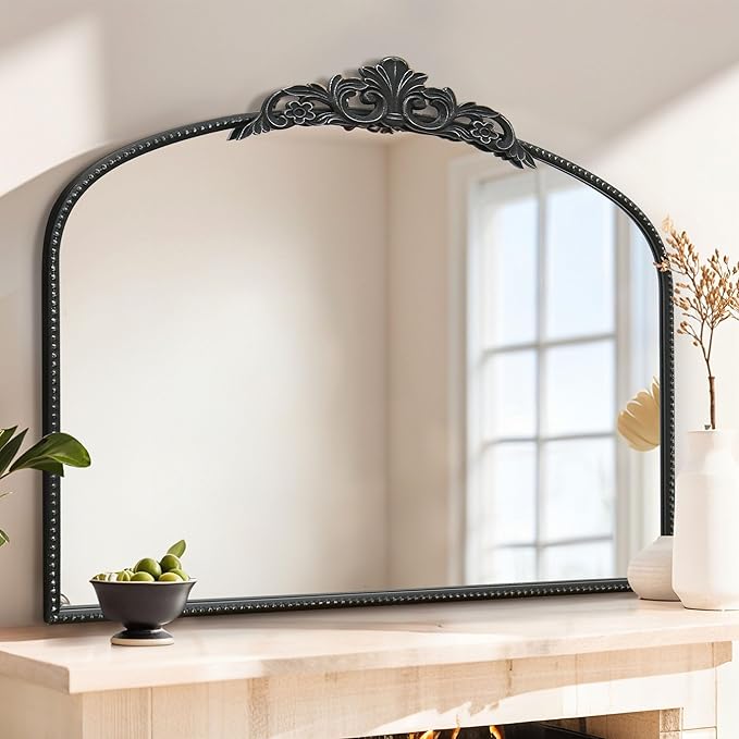 Micasso Black Vintage Mirror, 29"x 36" French Baroque Antique Arched Wall Mounted Mirror Decorative Ornate Entryway Mirror for Wall Decor, Living Room, Hallway