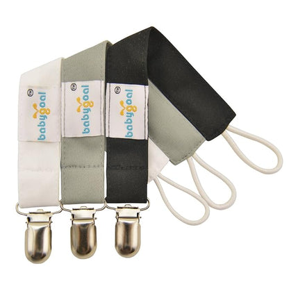 babygoal Baby White Black Pacifier Clips, 3 Pack Pacifier Holder Clips for Boys and Girls Fits for Most Pacifiers and Binkies MP01