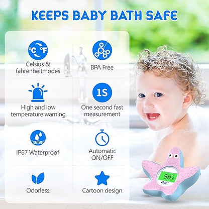 Baby Bath Thermometer, Digital Water Temperature Thermometers with 3 Color Backlit and Temperature Warning, Safety Bath Tube Thermometers Floating Toy for Infant, Toddler
