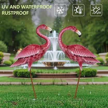 Kircust Flamingo Garden Sculpture & Statues, Metal Birds Yard Art Outdoor Statue, Large Pink Flamingo Lawn Ornaments for Home, Patio, Backyard Decor (2-Pack)