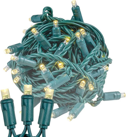 Novelty Lights 25ft 50 LED Warm White Christmas Lights Outdoor/Indoor, 6" Spacing, Green Wire String Lights for Festive Xmas Lighting, IP55, UL Listed, Dimmable, Connectable