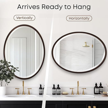 OVALCREST - Oval Wooden Beveled Wall Mirror for Home Decor, Bathroom, Vanity, Bedroom, Living Room, Hallway - London Style (Rubbed Bronze) 31.1 x 41.1