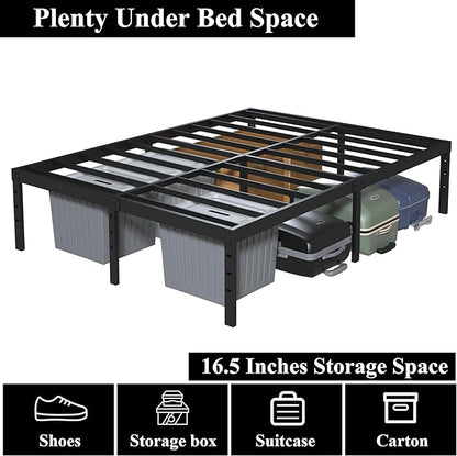 18 Inch California King Bed Frames No Box Spring Need, Platform Cal King Bed Frame with High Storage, Eassy Assembly 3,500 Lbs Heavy Duty Bedframes, Black