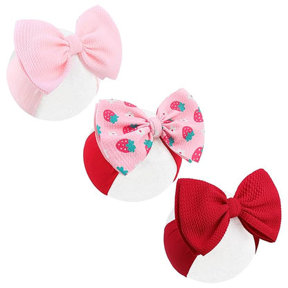 3 Pcs Baby Girl Headbands 6’’ Pink Bows Strawberry Hair Accessories Summer Outfits for Newborn Infant Toddler Girls Clothes