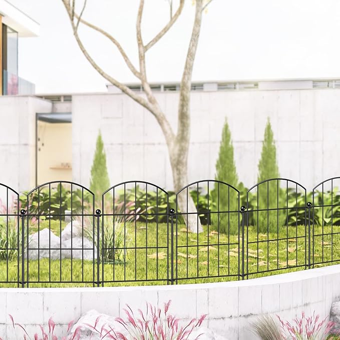 Metal Garden Fence 17in (H) x 10ft (L), 10 Panels + 11 Stakes Dog Fence Border Fence Animal Barrier, No Dig Garden Fencing for Yard Flower Bed Patio Outdoor, CTW1710 Black