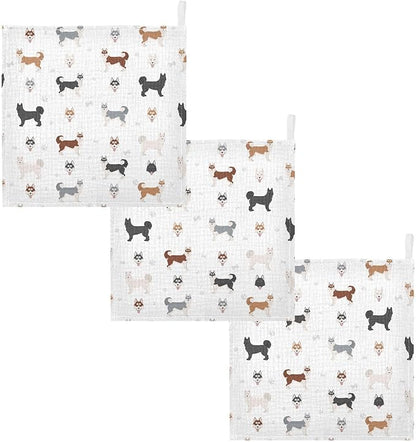 vvfelixl Baby Cotton Washcloths Siberian Husky Dog Infants Bath Towel for Unisex Puppy Face Towels for Newborn, Natural Baby Wipes Delicate Skin, 11.8 X 11.8 inch, one sizex3