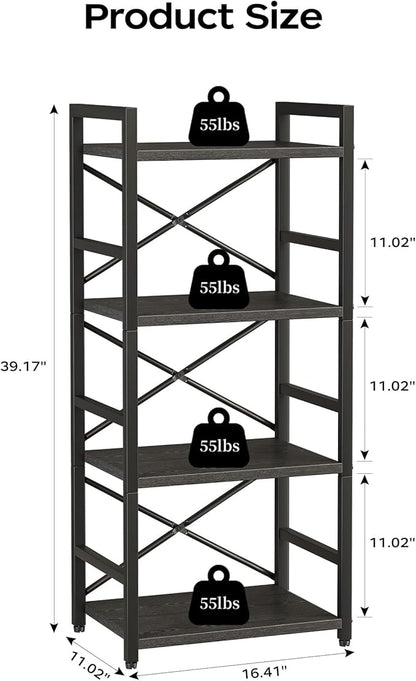 Homeiju Black Bookshelf, 4 Tier Small Bookcase, Black Metal Small Bookcase, Book Shelf Organization and Storage for Living Room, Bedroom, and Home Office