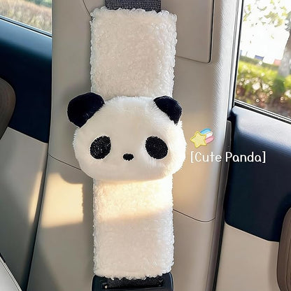 2 PCS Seat Belt Cover Pad, Cute Kawaii Animal Panda Seatbelt Covers for Kids and Adults, Winter Plush Fluffy Soft Seat Belt Cover, Cartoon Seatbelt Cushion,Car Seat Strap Pads (G-Panda)