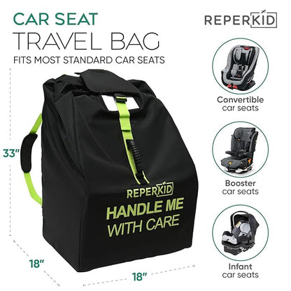 reperkid Car Seat Travel Bag for Airplane, Black and Green, 33" H x 18" W x 18" D, Fits Most Convertible, Booster and Infant Car Seats – Premium Waterproof Cover, Adjustable Shoulder Strap