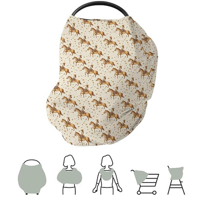 Vintage Western Cowgirl Baby Car Seat Covers Retro Cowgirl Horse Stars Stretchy 5-in-1 Cover Adjustable Infant Carseat Canopy Cover Wild Desert Country Breathable Nursing Cover-Up