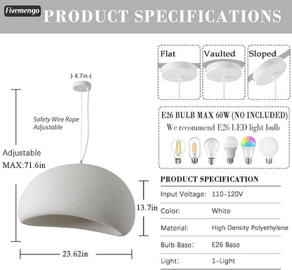 23.6in Wabi Sabi Pendant Light, Kitchen Island Lighting Fixture Ceiling Mount Japanese Lamp Japandi Chandelier for Dining Living Room Hallway Bedroom Restaurant Hanging Lamp, White 1 Pack