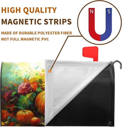 Fall Thanksgiving Magnetic Mailbox Cover Harvest Pumpkin Mailbox Wraps Waterproof Daisy Floral Mailbox Post Letter Box Covers Oversize Large Size 25.5 X 21 Inches for Home Garden Yard Outside