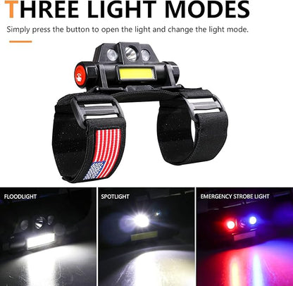 UTV Dome Light Roll Bar Interior LED Lighting for Polaris RZR Can Am ATV Golf Cart Boat Off-Road 1.5“-2.0" Roll Cage Mount Blue Red Emergency Strobe Lights Bar 1 Pack US Flag