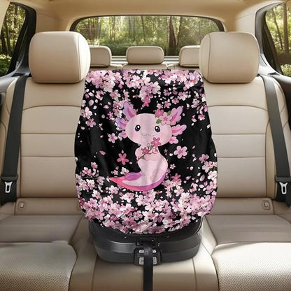 Axolotl Car Seat Cover for Baby Carseat, Cherry Blossom Car Seat Sun Shade Cover, Easy to Install, Sun Protection Reflector UV Ray Helpers
