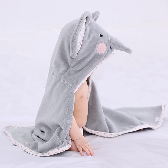 TBEZY Baby Hooded Towel with Unique Animal Design Ultra Soft Thick Cotton Bath Towel for Newborn (Elephant)