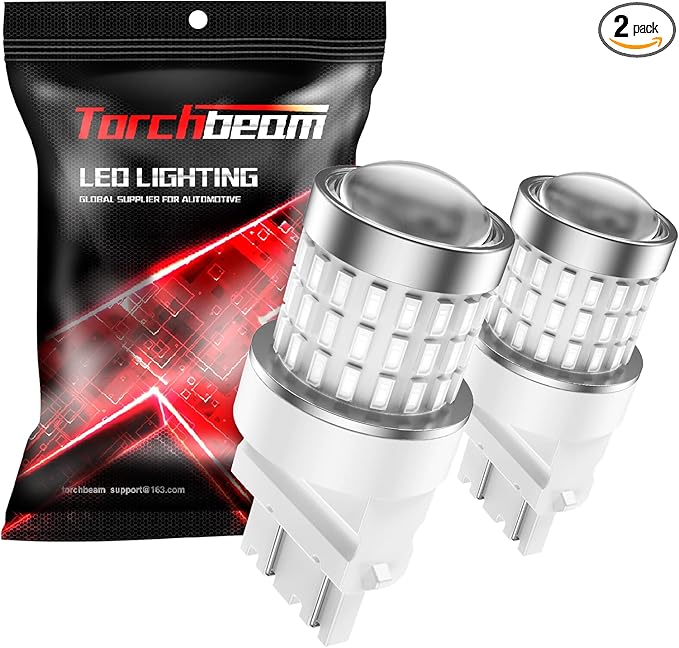 Torchbeam 3157 Red LED Tail Lights, Super Bright 3156 3056 3057 4157 4057 3457 Brake LED Bulbs, 3000 Lumens Brake Tail Parking Stop Lights Bulbs, Pack of 2