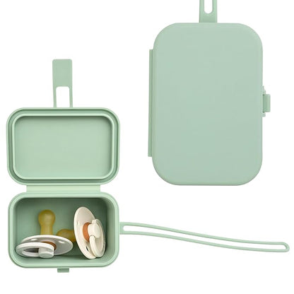 Baby's Aid Silicone Pacifier Case, No Open Slot with Patented Closure, Dishwasher Safe, Attaches to Diaper Bag or Stroller, Holds 2 Pacifiers, (Sage)