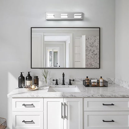 Bathroom Lighting Fixtures Over Mirror, 3 Light Bathroom Vanity Light Fixtures with Cool White 5000K, Silver LED Modern Vanity Wall Lights for Bath, Dressing Room, Restroom, 21.6 inch