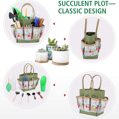 G GOOD GAIN Garden Succulent Kit with Organizer Bag, 15Pieces Succulent Tools, Indoor Mini Hand Gardening Tools Set with Carrier for Bonsai Planter Miniature Fairy Planting Care(Rose)