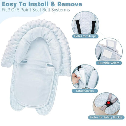 Infant Car Seat Insert, Baby Car Seat Head & Body Support with Straps Pads, Soft Newborn Preemie Carseat Insert Cushion for Girls Boys, Fits Carseat, Stroller, Swing, Bouncer, Light Blue