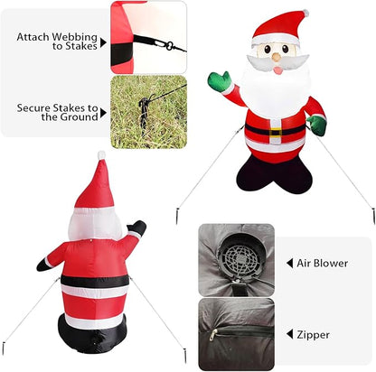 Mimi Funn 4FT Christmas Inflatable Santa Claus Raises his Hand, Blow up Lighted Santa Claus Yard Decoration Suitable for Christmas Indoor Outdoor Xmas Yard Party Holiday Garden Decor