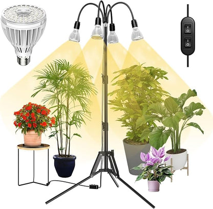 SANSI Grow Lights for Indoor Plants, 128W Full Spectrum Plant Lights for Indoor Growing, 35-64 inches Detachable Tripod Standing Grow Light with High PPFD No Dimmable 4 Pack of Par25 32W Bulb