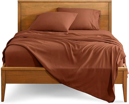 Bare Home Twin XL Sheet Set - 1800 Ultra-Soft Microfiber Twin Extra Long Sheets - Double Brushed - Deep Pockets - Easy Fit - Extra Soft - 3 Piece Set - Bed Sheets & Pillowcases (Twin XL, Terracotta)