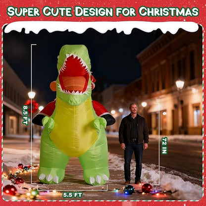 8.7x8FT Christmas Inflatable Santa Claus Ride on Dinosaur, Christmas Inflatables Santa Outdoor Decoration with LED Lights, Inflatable Christmas Decorations Xmas Party Decor