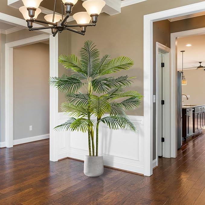 Artificial Palm Tree, 7ft Fake Areca Palm Plant with Basket, Large Faux Phoenix Palm UV Resistant Plants for Indoor Outdoor Home Garden Patio Office Décor