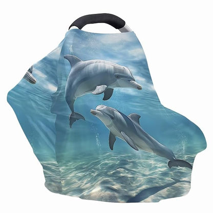 ZFRXIGN Dolphin Baby Car Seat Cover Blue Ocean Theme Nursing Cover for Girls Soft Infant Carseat Canopy,Shopping Cart/High Chair/Stroller Covers, Baby Shower Gifts