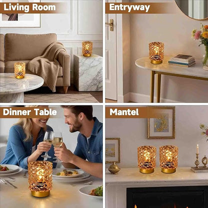 MJ PREMIER Battery Operated Lamp with Timer, Cordless Table Lamps for Shelf Decor, Rhombus Texture Aesthetic Crystal Lamp, Small Decorative Lamps for Bedroom/Bathroom/Kitchen/Entryway/Dorm (Yellow)