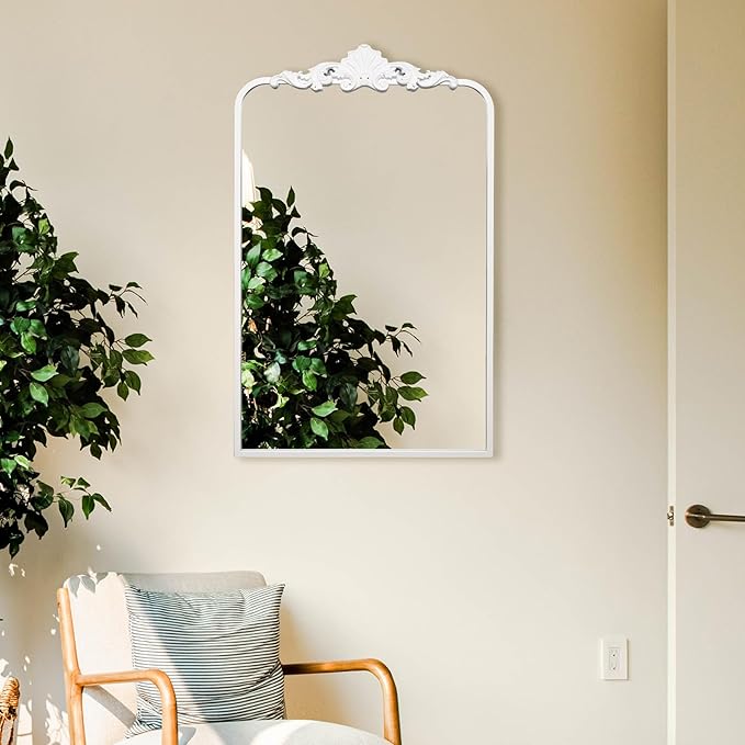 Ruomeng Traditional Wall Mirror, White Bathroom Mirror Baroque Inspired Wall Décor, Framed Mirror for Vanity Entryway and Living Room, 19” x 30.5”