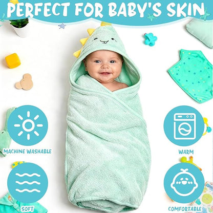 SmoothNovelty 6 Pack Baby Hooded Towels Infants and Toddlers Coral Fleece Baby Bath Towels 31.5 x 31.5 Inch Absorbent Cute Soft Newborn Bath Essentials Gifts for Boys & Girls(Multicolor,Elegant)
