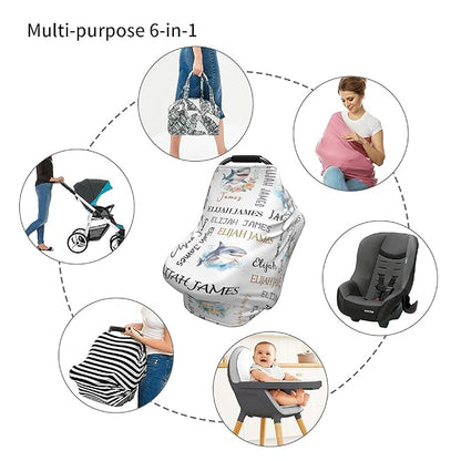 Personalized Baby Car Seat Cover with Name Stroller Canopy Custom Shark Carseat Cover Newborn Baby Boy Girl Nursing Cover for Moms First Birthday Gift