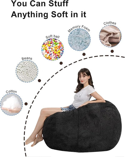 Bean Bag Chair for Adults Kids Without Filling Comfy Oversized Round Lazy Sofa Bean Bag Cover for Stuffed Animal Storage Bedroom Living Room Chairs, 6FT, Silver Blue