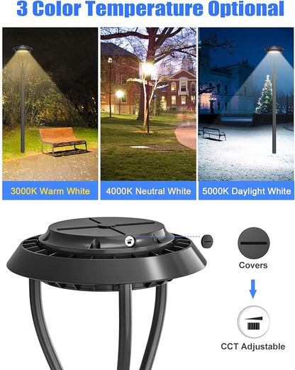 KUKUPPO 10Pack 80W LED Post Top Light ETL Listed 11200Lm Adjustable CCT 3000K/4000K/5000K, Adjustable Wattage 80W/64W/48W Outdoor Pole Light Fixture with Photocell IP65 Waterproof AC100-277V