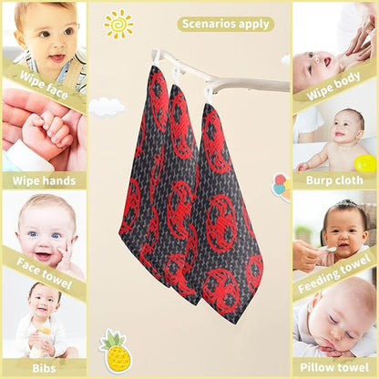 vvfelixl Baby Muslin Washcloths Red Spiders Silhouettes Baby Burp Cloths Cotton Baby Face Towel for Newborn Infants Boys Girls Soft and Absorbent 11.8 X 11.8 in, 3 Pack
