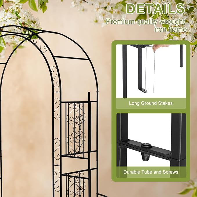 Outvita 7FT Garden Arch Arbor with Plant Stand, Heavy Duty Metal Arbour Archway, Decorative Frame Stand Trellis for Wedding Ceremony Party Plant Climbing Rose Vines Lawn