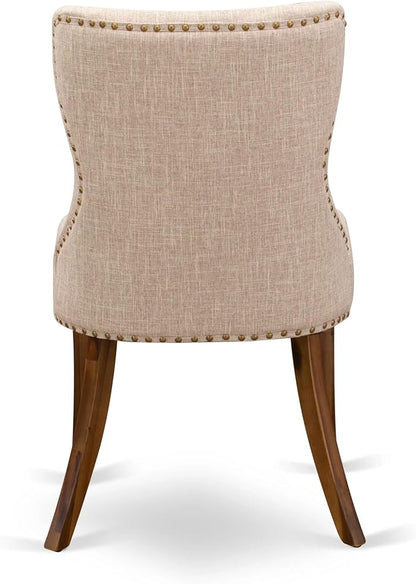 East West Furniture AMSI3-AWA-04 3 Piece Dining Set for Small Spaces Contains a Round Kitchen Table with Pedestal and 2 Light Tan Linen Fabric Parson Chairs, 36x36 Inch, Walnut