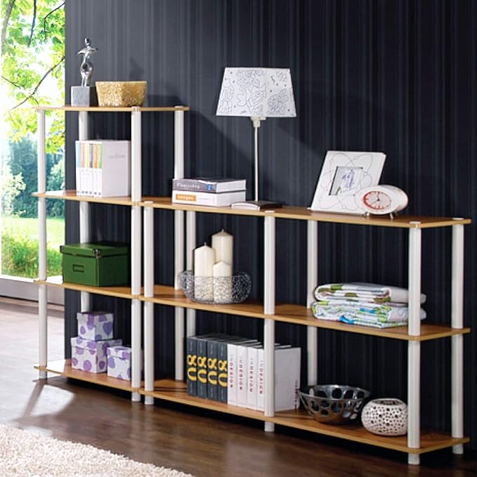 Furinno Turn-N-Tube 4-Tier Multipurpose Shelf Display Rack, Round Tubes, Blonde Maple/White