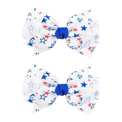 YanJie 2pcs 4th of July Hair Clips 4'' Blue Bow Stars Baby Girls Clips American Flag Hair Bow Patriotic Hairgrips Hair Accessories Independence