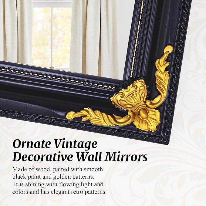 35" x 23" Large Antique Mirror, Black and Gold Modern Elegant Mirror with Victorian Wood Frame for Entryway Over Console, Bedroom, Dining Room
