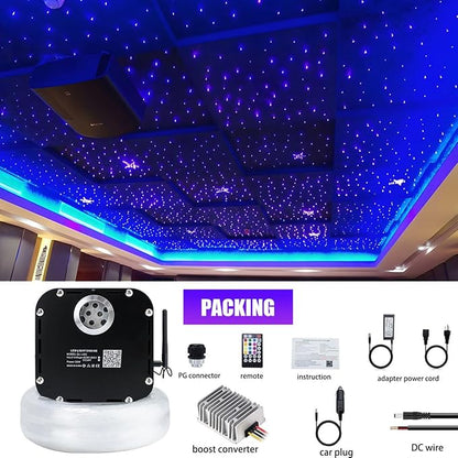 AZIMOM High Brightness 50W Twinkle Fiber Optic Starlight Kits 1200pcs*0.03in*16.4ft End Glow Fiber Strands Sound Activated Bluetooth/APP Remote Control Home Shop Lobby Theater Ceiling Roof Decor