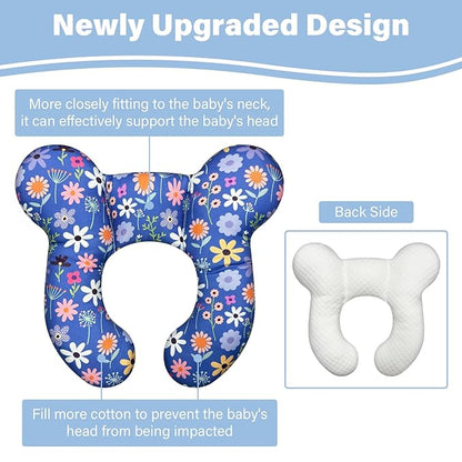 Baby Neck Pillows - Upgraded Toddler Travel Cushion for Toddler Head and Neck, Infant Neck Pillow for Car Plane Stroller Pushchair - Flower D