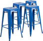 Flash Furniture Lily 4 Pack Commercial Grade 30" High Backless Blue Metal Indoor-Outdoor Barstool with Square Seat