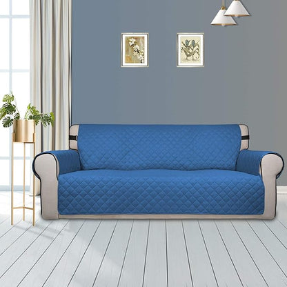 PureFit Reversible Sofa Couch Cover Water Resistant Couch Covers for 3 Cushion, Washable Furniture Cover with Non-Slip Foam and Adjustable Strap for Dogs, Pets (Sofa, Blue/Ivory)