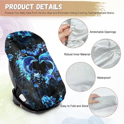 XYZCANDO Dophin Car Seat Sun Cover for Baby Elegant Baby Car Seat Cover for Travel Washable Baby Car Seat Shade Cover for Travel Summer Carseat Cover Protect from Sun/Hot Days 2025