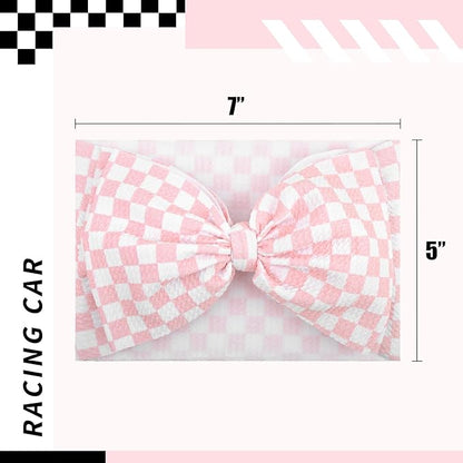 YanJie 7’’ Pink Checkered Bow for Baby Girl Racing Bows Plaid Headbands for Newborns Infants Toddlers Two Fast Birthday Girls Hair Accessories