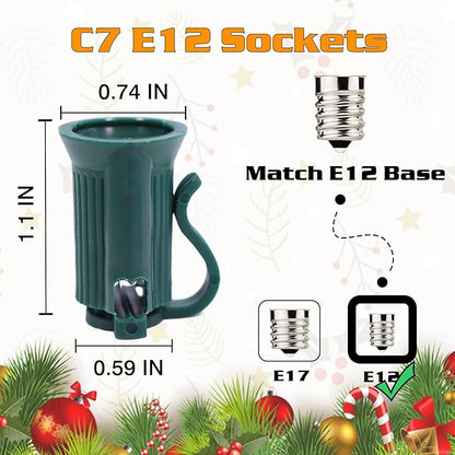500FT C7 Light String Christmas Stringer, E12 Christmas Sockets 12" Spacing, C7 Stringer Set Green Outdoor String Light for Wedding Patio Event Lighting Decor, Green Wire